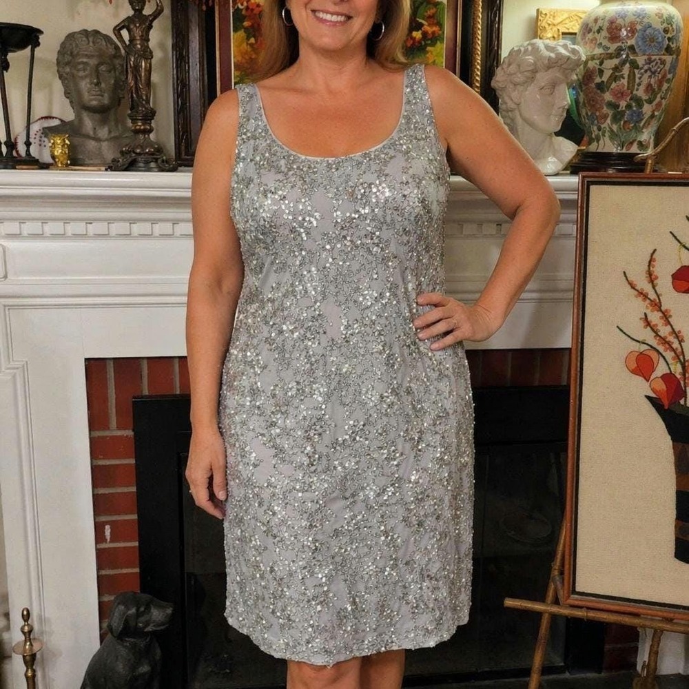 Lauren Ralph Lauren Evening Silver Sequin Sleeveless Cocktail Dress Size 16 XXL
